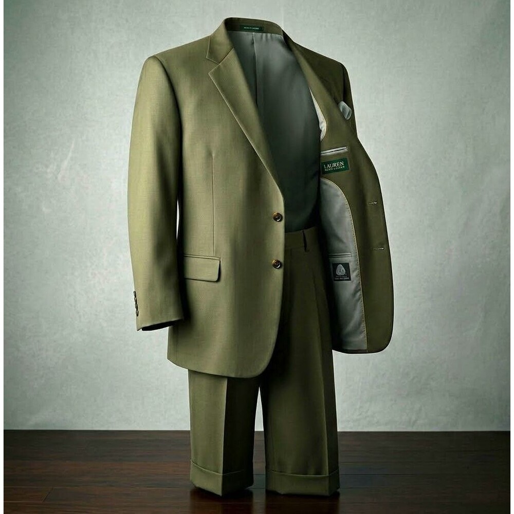 Lauren Ralph Lauren Mens 2 Piece Suit 50R 42x30 Olive Tan Wool Pleated Canada